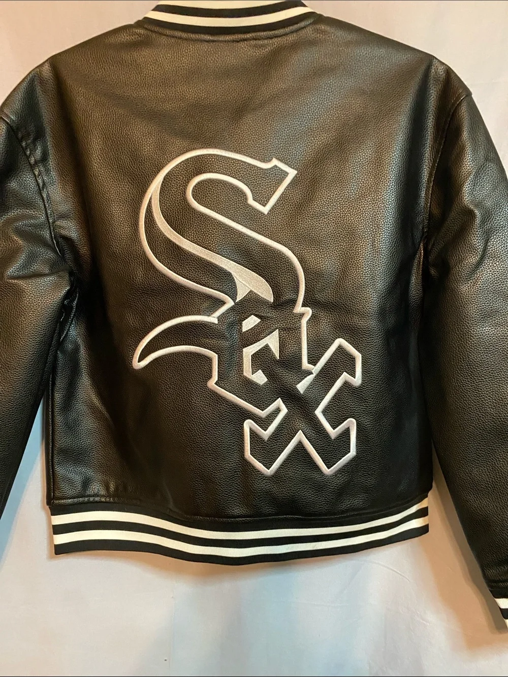 Chicago Black Faux Leather Varsity Jacket for Kids